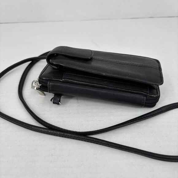 Eddie Bauer Crossbody Travel Wallet Bag Black Leather Zip Around Mini - Picture 7 of 12